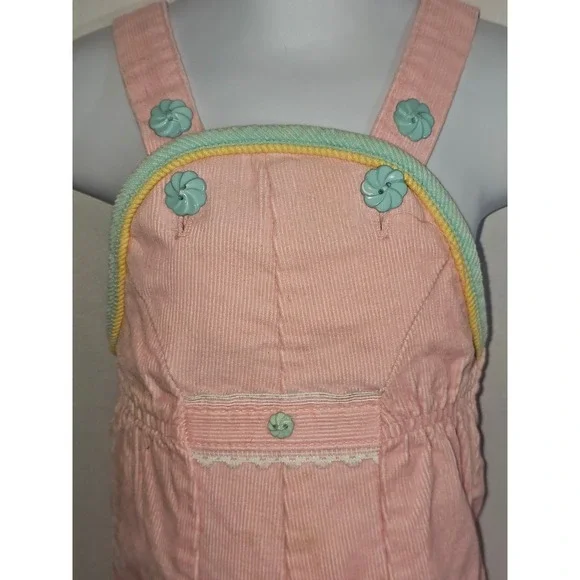 Vintage McKids Corduroy Overalls 20-25lbs 9-12months Pink - Picture 2 of 7